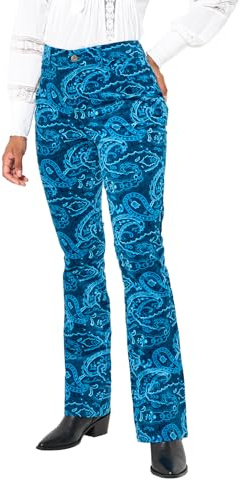 Joe Browns Women's Paisley Velvet Moleskin Flared Trousers Casual Pants, red, 12
