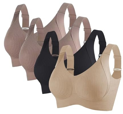 Pack de 4 sujetadores para mujer sin aros, bra anti-sagging, bra push up, bralette, bustier, con tirantes anchos, cómodo, bralette suave con sujetador ajustable, tallas grandes, para uso diario, Au