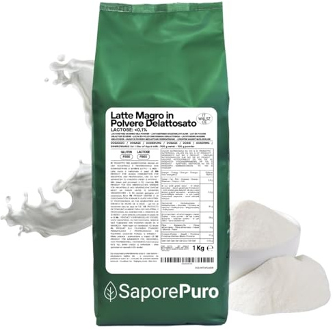SaporePuro Latte Magro Delattosato in Polvere 1 kg – Latte per Alimentazione Umana | Ideale per Dolci, Pane e Gelato Artigianale | Uso Professionale e Industriale | Senza Lattosio | Senza Glutine