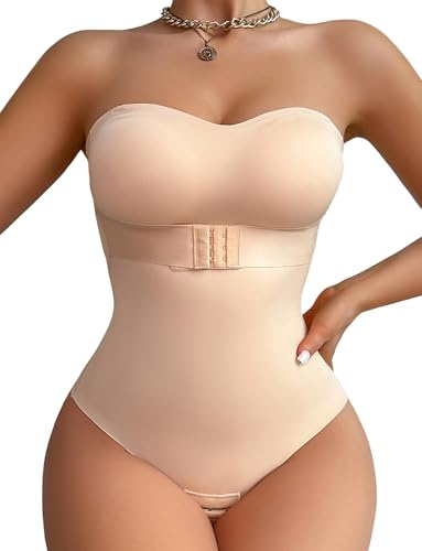 FEOYA Skulpterande kroppsdräkt för dam formande formkläder platt mage, Beige färg, S