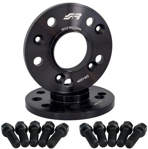 Simoni Racing DR120N/B15N Kit 2 Distanziali Ruota Neri 12 mm 5x112 66,6 con Bulloni M14x1.5 45 mm, Alluminio Ergal per Mercedes