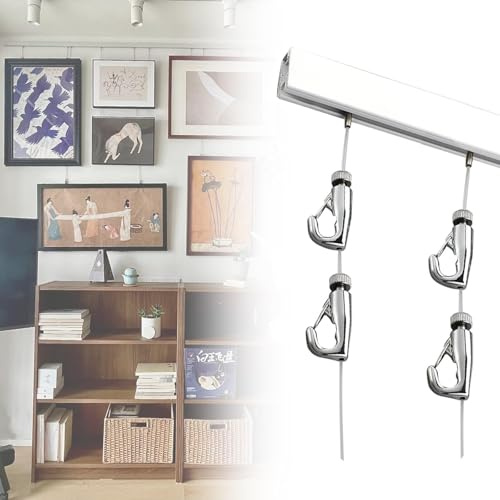 Sistema per appendere quadri bianco regolabile per pareti da galleria 2 m Ra e 2,5 m cavi perfetto per foto e display artistici, ganci per una facile installazione opzioni 100-300 cm