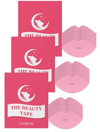 Collagen Beauty Tape Lot de 10 pansements roses pour hydrater les lèvres nocturnes et détendre la ligne de la mâchoire | Hypoallergénique, sûr et pourtant apesanteur, facile à enlever (3 pièces)