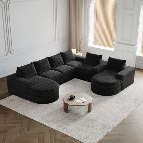 ZHOMGG Divano ad angolo, Divano componibile con Chaiselongue Reversibile, imbottitura in schiuma a memoria lenta, tessuto ciniglia, rinforzo metallico, nessun montaggio necessario (2, nero)