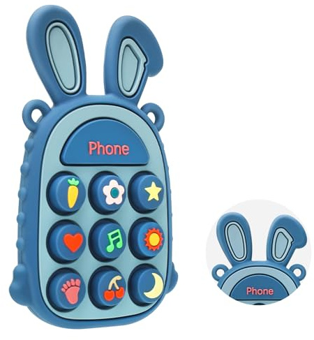 MISSLILI Teething Toys for Babies, BPA-Free Silicone Teether Toy for Infants, Cute Rabbit Phone Design with Easy-Grip Ears, Soothing Gums and Push Pop for Boy and Girl