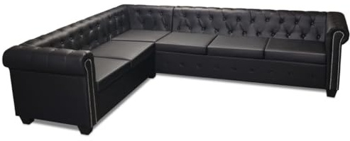 Tomostar Canapé d'angle, Sofa d'angle Modulable Chesterfield 6 Places Cuir synthétique Noir 260 x 205 x 73 cm