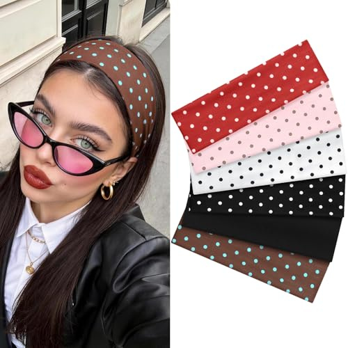 Kavya Bandeau Cheveux Femme, Polka Dots Bandeaux Mode pour Femmes Antidérapant Élastique Headband, Sport Yoga Running, Respirant Absorption Transpiration, 6 Pièces