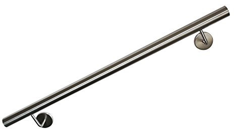 Main Courante en acier inoxydable (AISI 304) poli Diametre 33,7mm - Embouts droîtes - Avec des supports soudés - Longueur: 500 mm