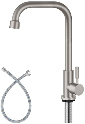 Aolemi Cold Only Water Kitchen Faucet Commercial Bar Tap Single Lever Handle 304 Stainless Steel Brushed Nickel Decked Mounted Single Hole Modern