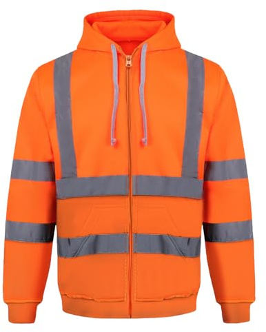 Yukirtiq Herren Warnschutz Sweatshirt Sicherheitsjacke Kapuzen Reflektierend Jacke Warnjacke Langarm Kapuzenpullover Arbeitsjacke Warnschutzjacke, Orange, M