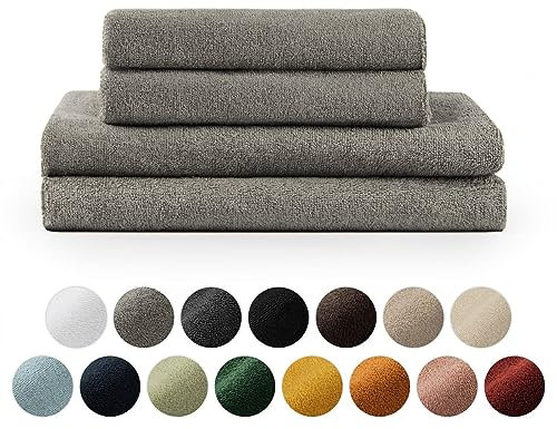 Blumtal Premium Frottier Handtücher Set 4 teilig 100% Baumwolle - Oeko-TEX zertifiziertes Badetuch 2X (70x140 cm) + Towel 2X (50x100 cm) - Ultra saugstarkes Frottiertücher Set - Handtücher Grau