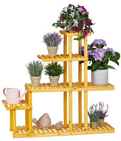 Relaxdays Etagère pour Fleurs en Bois, escalier à Plantes de Plusieurs étages, 94,5 x 104 x 25 cm, sur Pieds, Orange