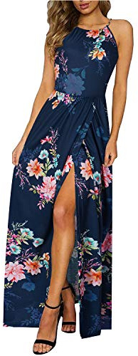 KILIG Maxi Dresses for Women UK Summer Dress Halter Neck Wedding Guest Elegant Long Dress Floral Beach Sundress (Floral-K,XX-Large)