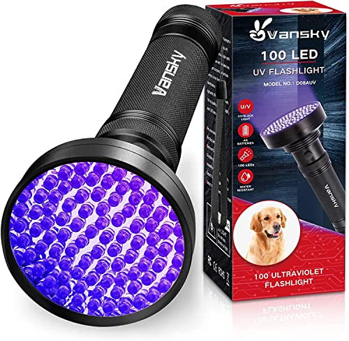 Vansky UV Light Blacklight Flashlight, 100 LED Ultraviolet Torch 395nm for Detecting Cat/Dog Urine Stains, Curing UV Resin, OCD Cleaning, Finding Golf Balls/Scorpions