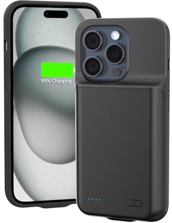 HUOBAO Akkuhülle für iPhone 15 Pro (6,1), 8500mAh Power Bank Hülle Zusatzakku Akku Case Akku Ladehülle Handyhülle Externe Akku Battery Case Akku Hülle für iPhone 15 Pro Charger Case-Schwarz