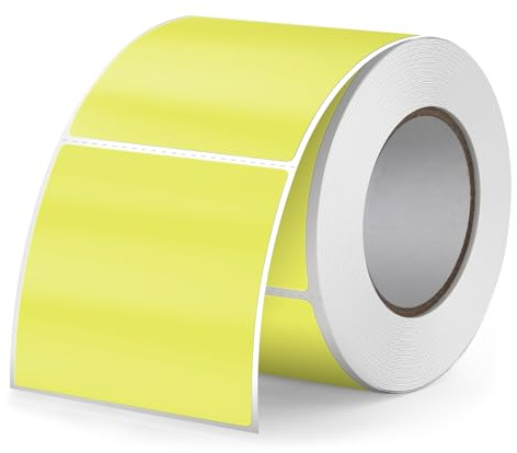 FINDAT Etichette Termiche Gialla 50 X 50 mm Rotolo Vinile Impermeabile Adesivo Termico Quadrato Etichette Stampabili per Ufficio Designs Codice a Barre Spedizione 500 Pezzi