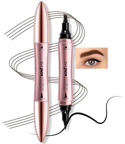 Boobeen 2 en 1 Micro Eyebrow Pen, lápiz de cejas de doble punta para mujeres, con punta de 4 puntas y punta de pincel precisa, resistente al agua, trazos como el pelo