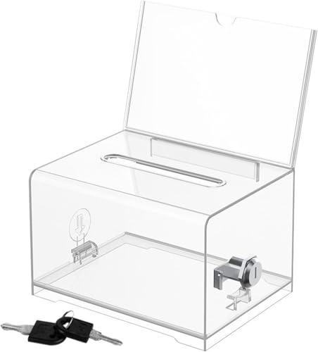 Urna acrílica para donaciones, con cerradura, urna transparente con llave, para concursos, votaciones y tarjetas de presentación.