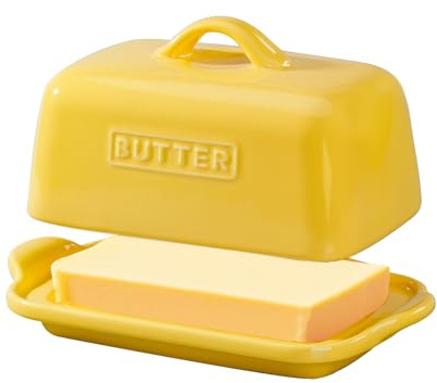 JSHKY Butterdose Keramik mit Deckel, Butterdose für Weiche und Frische Butter, Gelb.