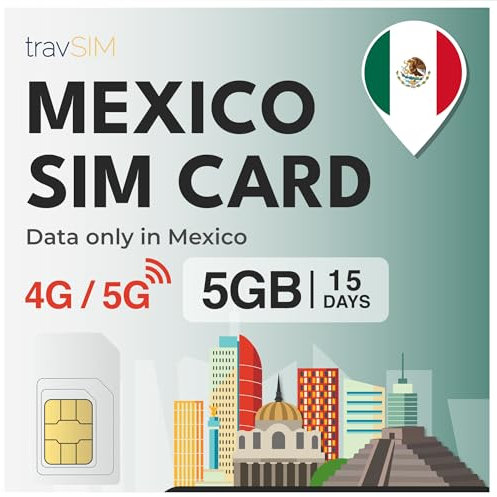 travSIM SIM México| 15 días - 5 GB de Datos SIM | Datos de Alta Velocidad 5G/4G | Acceso Ilimitado a Internet para Google, Facebook, Whatsapp, Instagram y más
