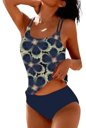 Femme Maillots de Bain Deux Pièces Push-up Ensembles Tankini 2 Pieces Imprimées Chic Taille Haute Maillot de Bain de Plage Triangle Bikini Set Col V Élégant Swimwear