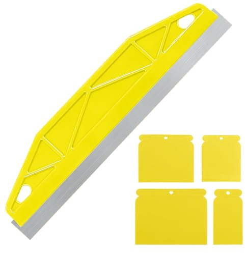 Raspador Acero Inoxidable 12 Pulgadas con Protección Bordes Kit 4 Piezas para Reparar Difuminar Papel Tapiz (Amarillo)