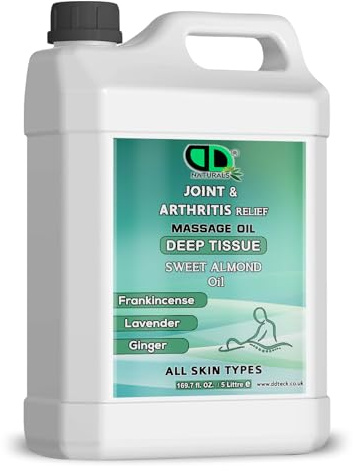 Massageolja för leder och artrit – djupvävnads-smärtlindring med sötmandel, rökelse, lavendel och ingefära – antiinflammatorisk aromaterapi för muskel- och ledvård (5 liter)