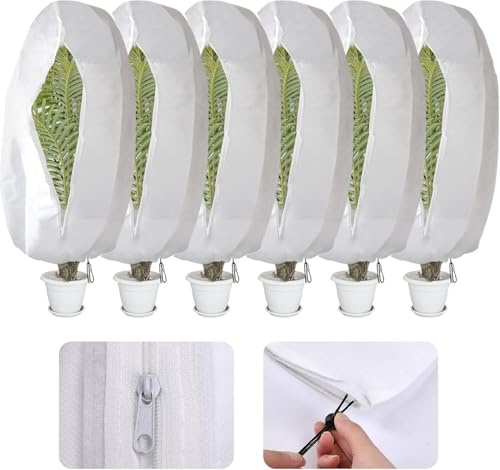 6 Fundas Protectores para Plantas 120x80CM – Mantas Anticongelación con Cremallera y Cordón – Cubiertas de Invierno Resistentes para Árboles Frutales, Arbustos y Plantas en Maceta