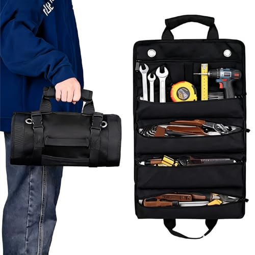 Zyiphor Borsa Attrezzi Lavoro Arrotolabile Borsa Porta Attrezzi In Tessuto Oxford, Marsupio Porta Attrezzi con 6 Tasch Per Elettricisti Falegnami Idraulici