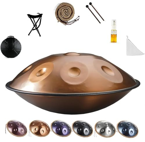 Handpan-trummor för Vuxna Stålhandpan D-moll Kurd 22 Tum 9/10/12 Toner 440Hz 432Hz Harmoniskt Slagverk för Ljudhealing, Personlig Meditation, Yoga(Guld,432 Hz/10 Obs)