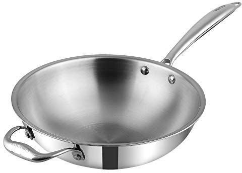 Vinod Platinum Triply Stainless Steel Wok - 3 litres Capacity (26 cm Diameter) with Riveted Sturdy Handle (Induction and Gas Stove Friendly), 5 Years Warranty