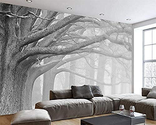 Schwarz Und Weiß Wald Baum Kunst Hintergrund Wanddekoration 3D Tapete Schlafzimmer Wohnzimmer Tapete Wandbild fototapete 3D Tapete effekt Vlies wandbild Schlafzimmer-350cm×256cm