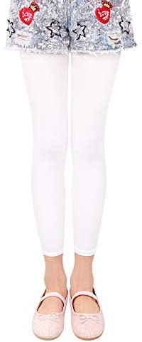 L&K-II 3/4 Kinder Mädchen Sommer Strumpfhose ohne Füße Ballett Strumpfhose Tanzstrumpfhose 40 Den Blickdichte Mikrofaser Farbig 27252 Weiß 146/152