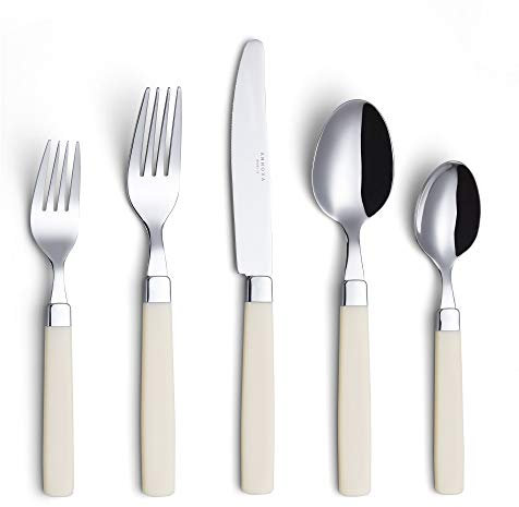 Ensemble de couverts en acier inoxydable ANNOVA - Poignées de couleur - Fourchettes à dîner, fourchettes à salade, couteaux de table, cuillères à soupe, cuillères à thé (cream, 20pieces)