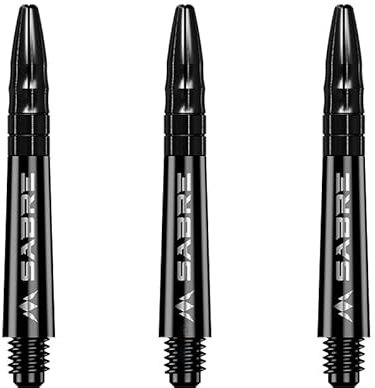 Mission Darts Sabre Shafts | langlebige schwarze Polycarbonat-Schäfte mit farbiger Aluminium-Oberseite | 5 Sets mit 3 Schäften | schwarz | kurz (S1511)