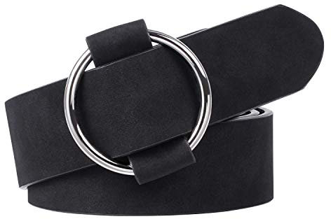 XZQTIVE Gürtel Damen Ledergürtel mit Kreis Schnalle No Pin & Hole Verstellbare Taille Gürtel für Jeans, Schwarz, Fit Taille Größe unter 105cm