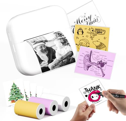 Phomemo Mini Aufkleber Drucker, M02X Mini Drucker für Handy Taschendrucker Bluetooth Fotodrucker für DIY Erstellung, Studiennotizen, Fotos, Geschenke, Tragbarer Thermodrucker mit 3 Rollen Papier