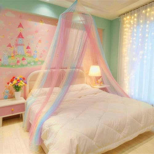 Eimilaly Baldaquin de lit Arc-en-Ciel pour Filles, moustiquaire Facile à Installer, baldaquin de Princesse pour décorer la Chambre des Enfants