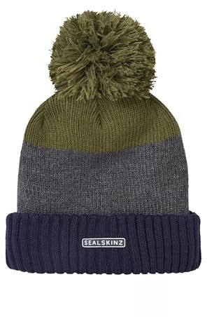 SealSkinz Flitcham Waterproof Cold Weather Bobble Hat NavyGreyOlive Unisex HAT