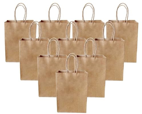 JOYISEN Marrone Sacchetti Carta 10 Pezzi Borse di Carta con Manici 130GSM Kraft Piccoli Sacchetti di Carta per Compleanni Matrimoni Shopping Natale