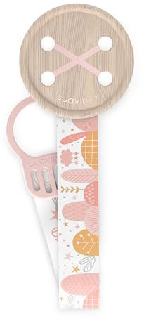 Suavinex, Schnullerkette, Schnullerband, Clip, für Babys +0 Monate, Schnullerkette Stoff, Weiche und Flexible, Dreams Pink