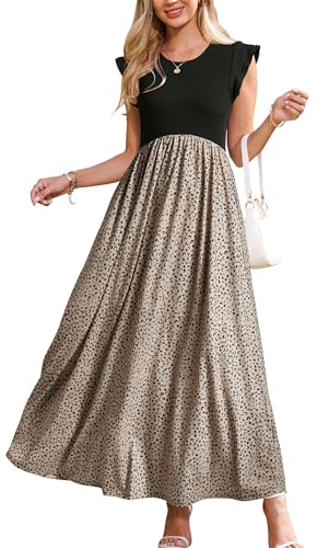 OUGES Women 2026 Spring Summer Floral Maxi Dresses Maternity Clothes Casual Long Fashion Photoshoot Dress with Pockets(Floral A,L)