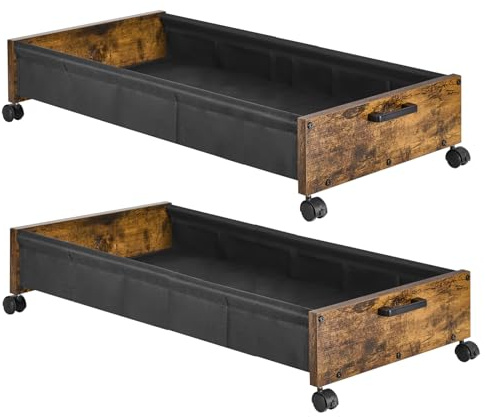 FOUCSSOMEI Under Bed Storage with Wheels, Wooden Under Bed Drawers On Wheels, Rolling Under Bed Shoe Storage, Space Saving, Rustic Brown,50L