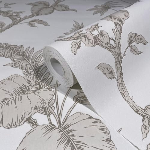 marburg Papier peint beige floral naturel pour salon, chambre à coucher, cuisine, fabriqué en Allemagne, 10,05 x 0,53 m
