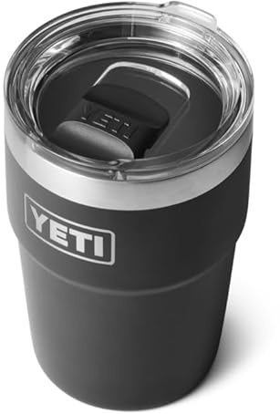 YETI Rambler 16 oz (473 ml) Stackable Cup mit abnehmbarem MagSlider‑Deckel, Edelstahl‑Thermobecher, Vakuumisoliert – Black