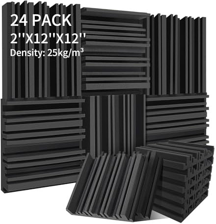 24 Pack Sound Proofing Panels, 5 X 30 X 30cm /2 X 12 X 12 Acoustic Wall Foam Panels, Studio Wedge Tiles, High Density Fireproof Soundproofing Acoustic Panels for Podcast Studio, Offices