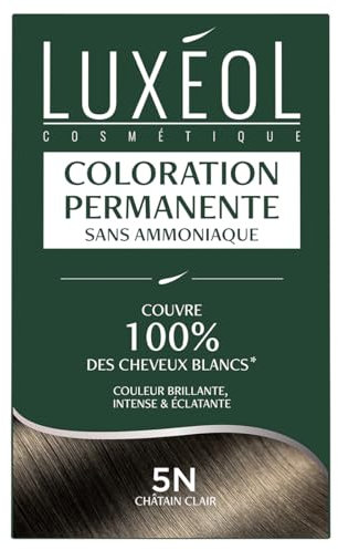 Luxéol - Coloration Permanente 5N Châtain Clair - Sans Ammoniaque - Couvre 100% des Cheveux Blancs(1) - Longue Durée(2) - Couleur Lumineuse Éclatante Intense - Testée & Approuvée - 60ml, 60ml, 12ml