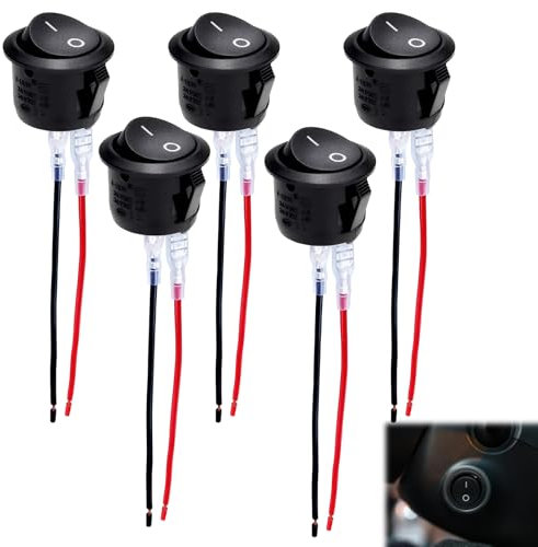 5 Stück Kippschalter 12V,Schalter 12V Mit Draht,2 Polig EIN/AUS SPST Switch 10 A/125V,6 A/250V,Rund Button,Kippschalter Für Lichtschalter Wohnmobil Auto Motorrad,Jeep,Haushaltsgeräte, Wohnmobil