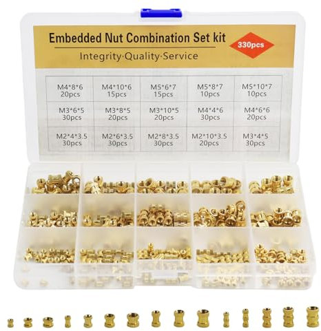 UZSUZZ Set 330 Insertos Roscados M2-M5 Latón - Tuercas Moleteadas Termofusión | Para Impresión 3D/Piezas Plásticas | Resistente a Corrosión y 200°C