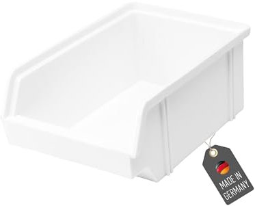 Lantelme Stapelbox aus Kunststoff Weiß 60 x 100 x 150mm | Made in Germany | Lagersichtkasten für Praxis Werkstatt Lager Garage | Sortierbox für Schrauben Nägel Kleinteile | Sichtlagerbox